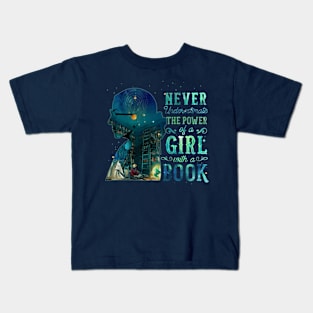 Never Underestimate The Power Girl With A Book Kids T-Shirt